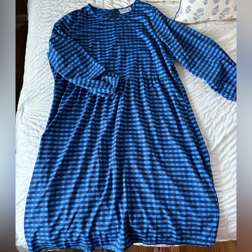 Black and Blue midi gingham dress